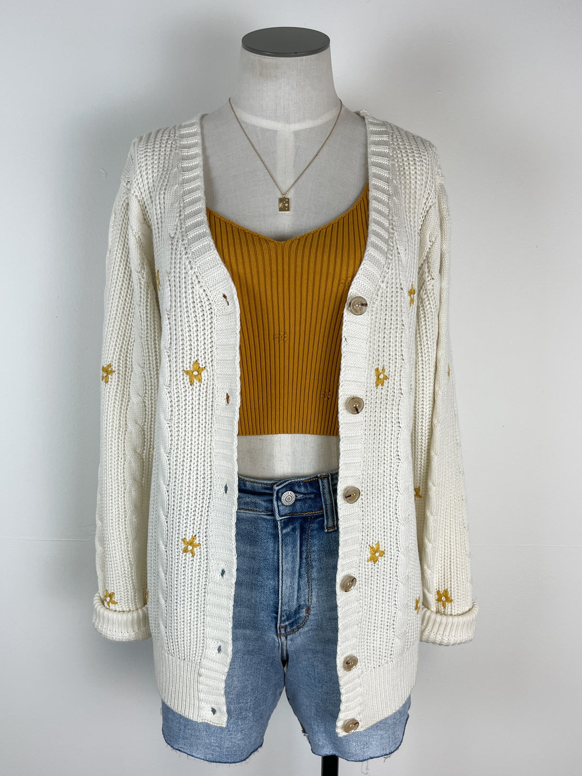 Lola Cable Knit Daisy Cardigan in Cream