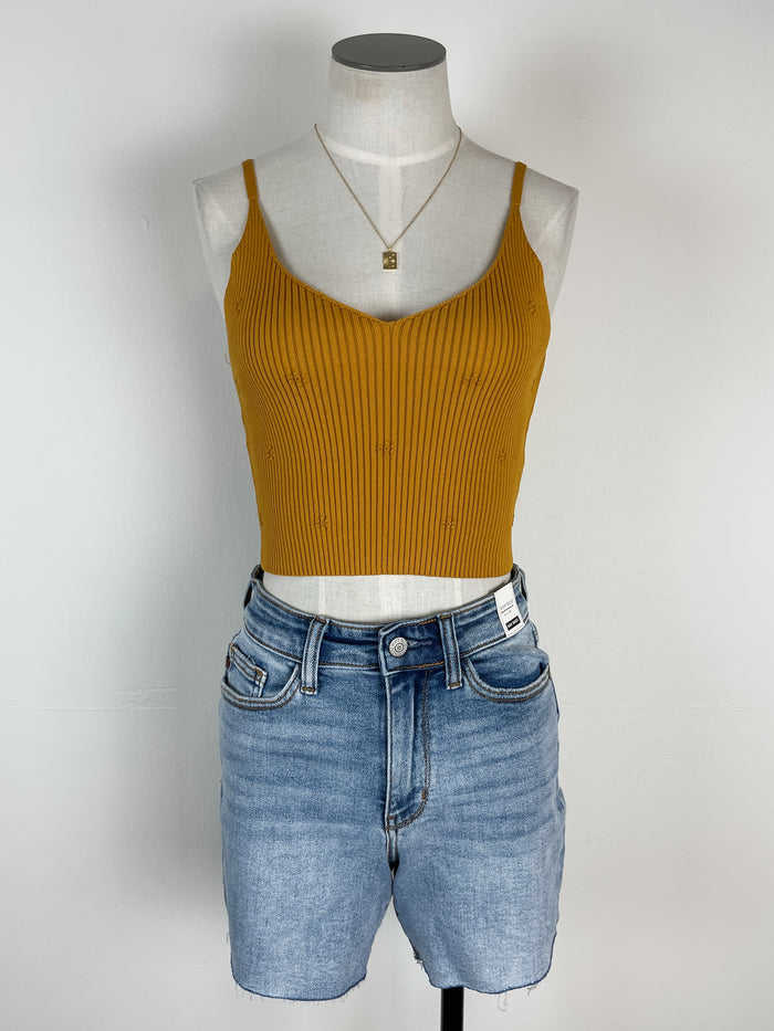 Agnes Ribbed Crop Tank in Mustard