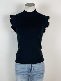 Maggie Knit Ruffle Sleeve Top in Black