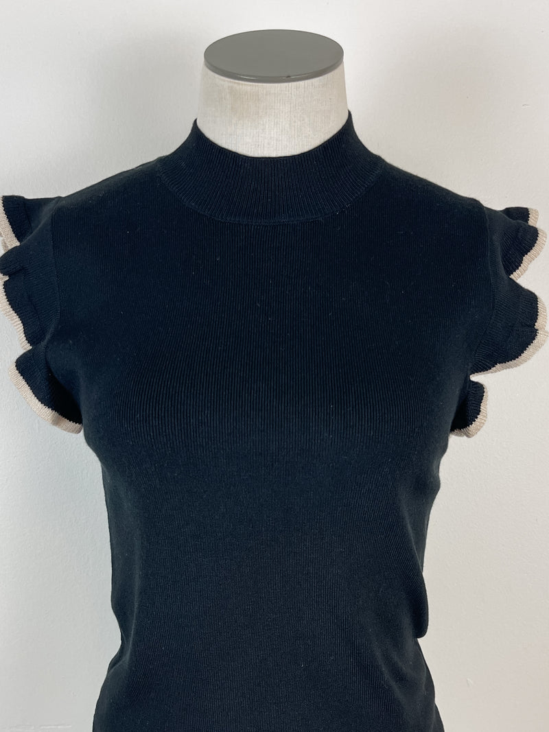 Maggie Knit Ruffle Sleeve Top in Black