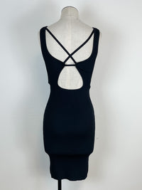 Ribbed Cross Back Bodycon Dress in Black