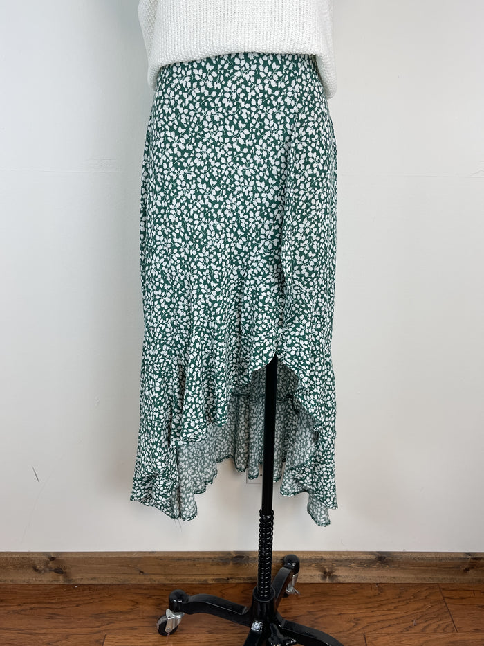 Margaret Printed Ruffle Skirt in Green