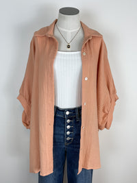 Oversized Gauzy Button Down in Blush