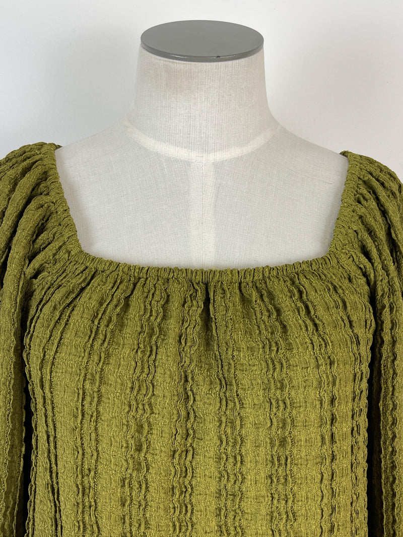 Julie Square Neck Textured Top in Dark Olive