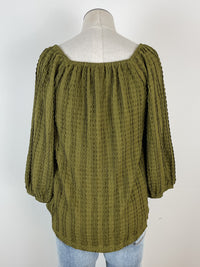 Julie Square Neck Textured Top in Dark Olive