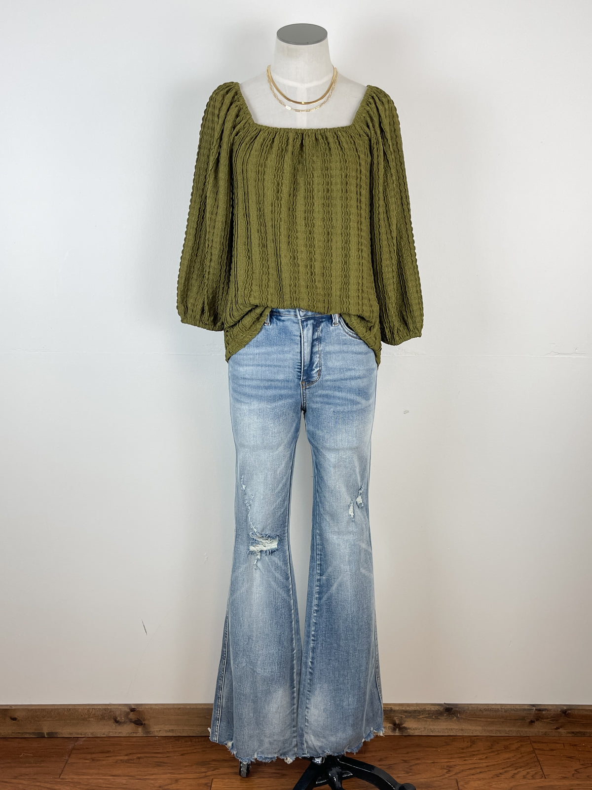 Julie Square Neck Textured Top in Dark Olive