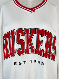 Nebraska Allen Chenille Varsity V-neck in White/Red