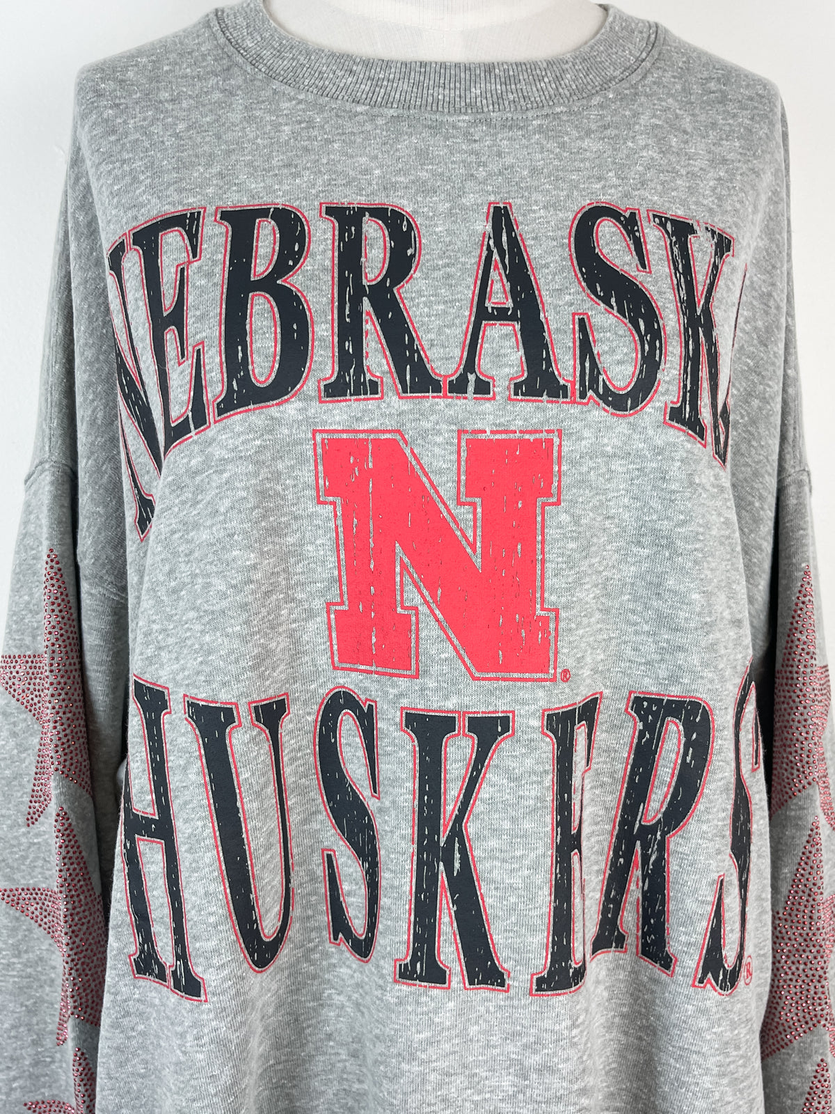 Nebraska Wynn Star Oversized Crew in Heather Gray