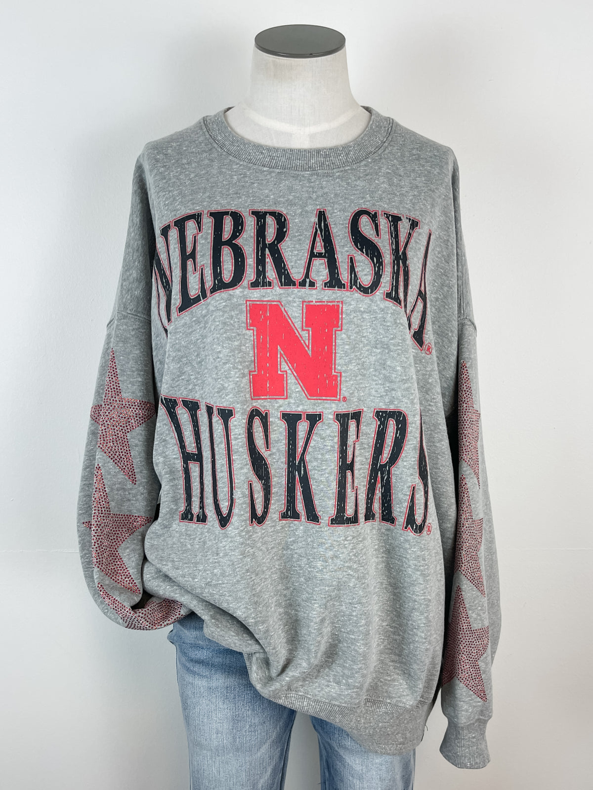 Nebraska Wynn Star Oversized Crew in Heather Gray