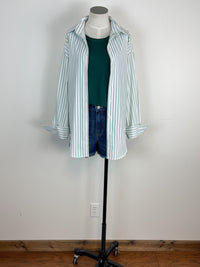 Striped Long Sleeve Button Down in Ivory/Sage