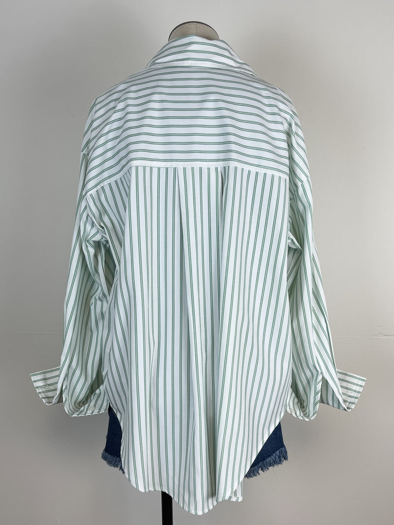 Striped Long Sleeve Button Down in Ivory/Sage