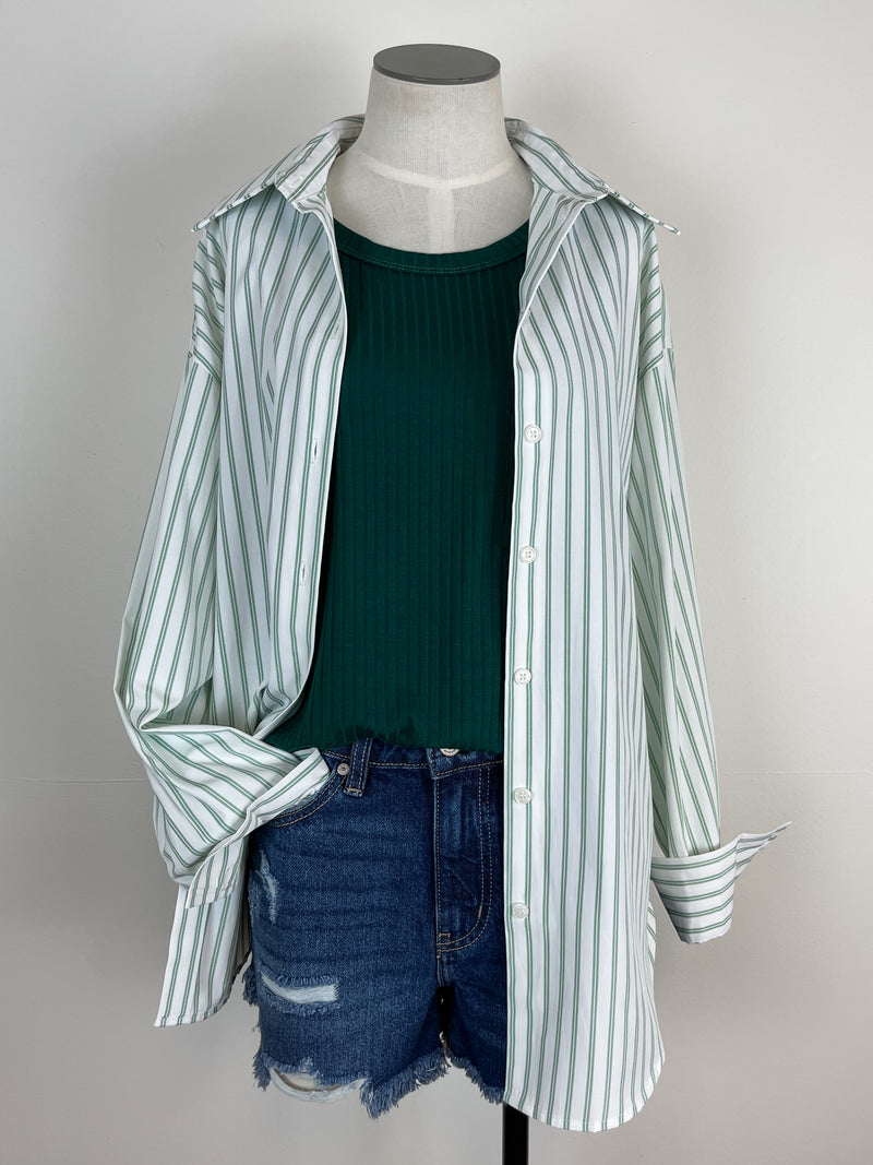 Basic Ribbed Pocket Tank in Hunter Green