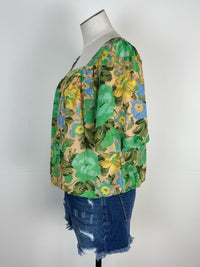 Square Neck Bubble Blouse in Taupe