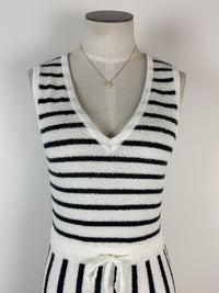 Clara Knit Dress in Off White/Navy
