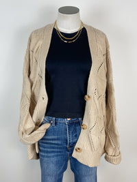 Melanie Textured Knit Sweater Cardigan in Oatmeal