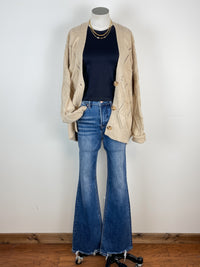 Melanie Textured Knit Sweater Cardigan in Oatmeal