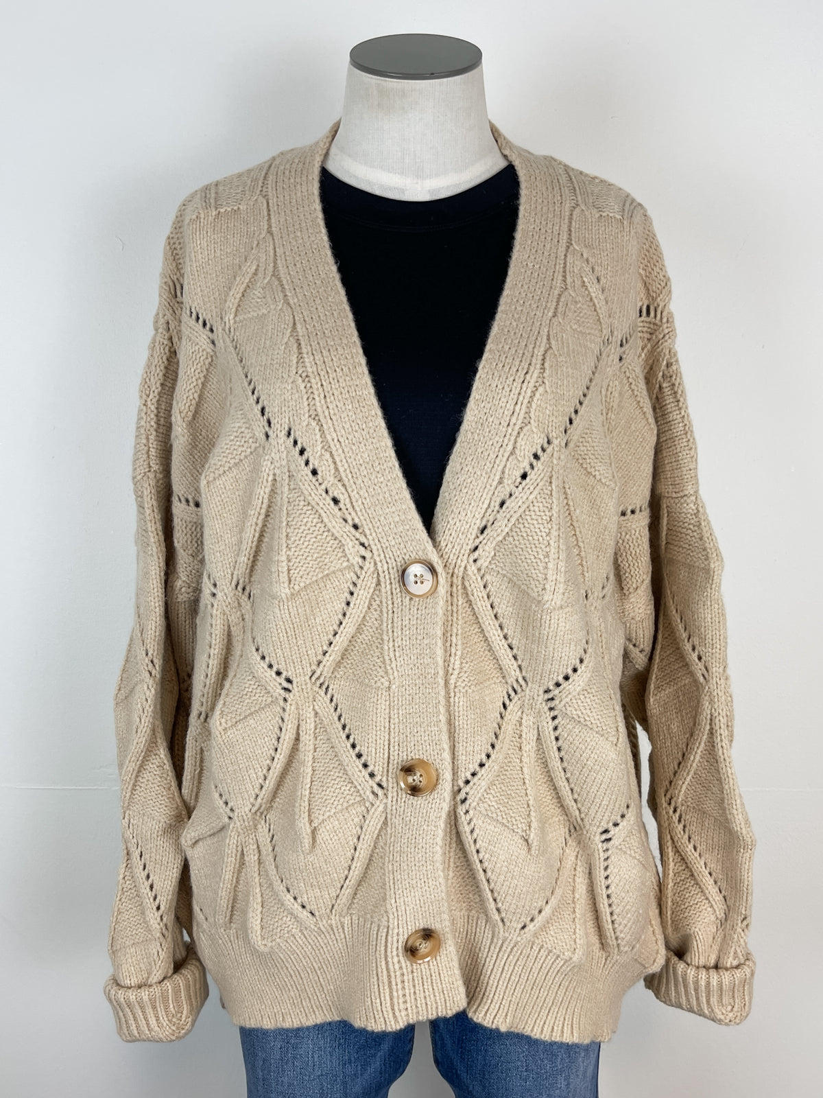 Melanie Textured Knit Sweater Cardigan in Oatmeal