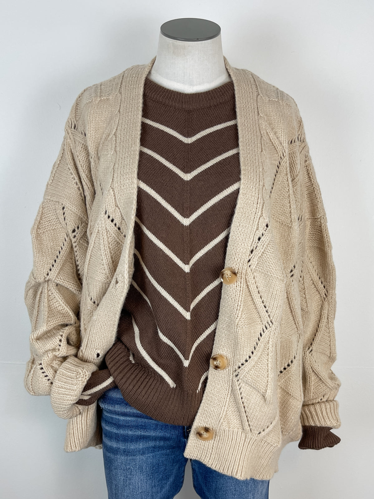 Melanie Textured Knit Sweater Cardigan in Oatmeal