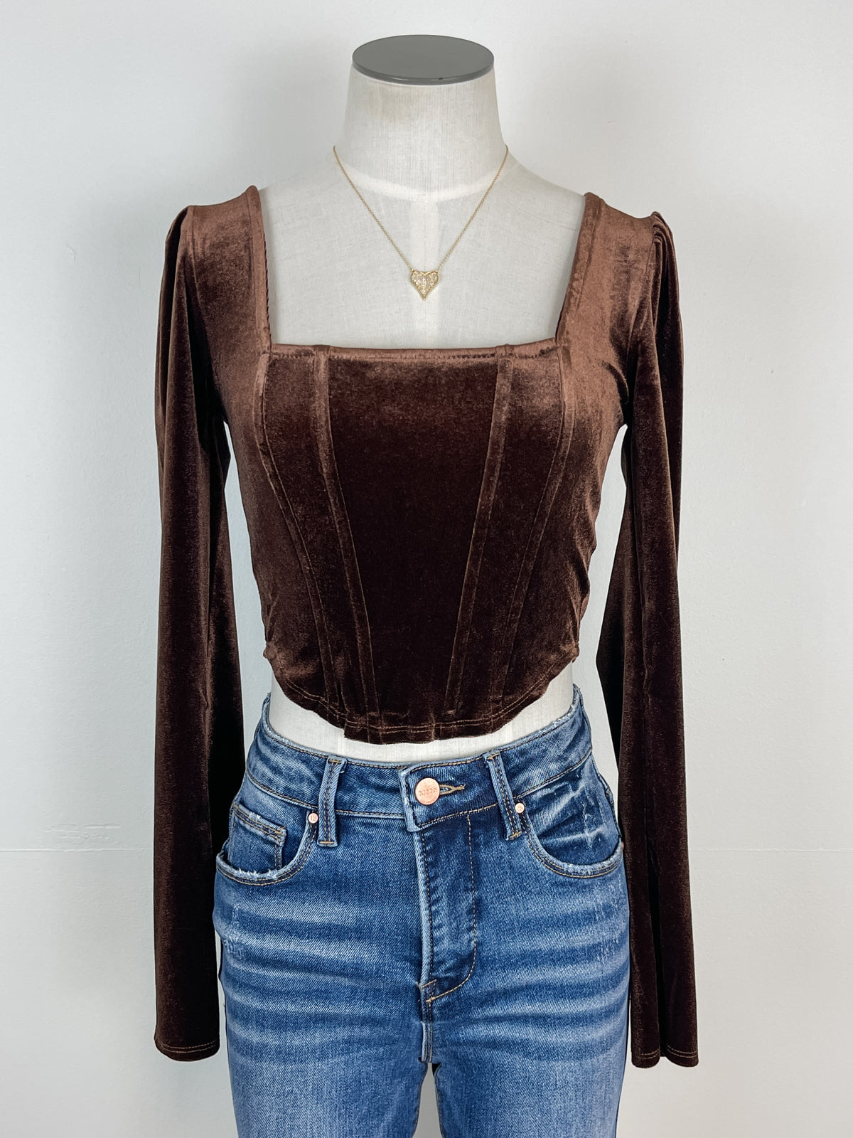 Parker Velvet Cropped Corset top in Brown