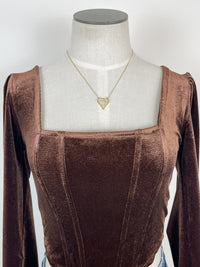 Parker Velvet Cropped Corset top in Brown