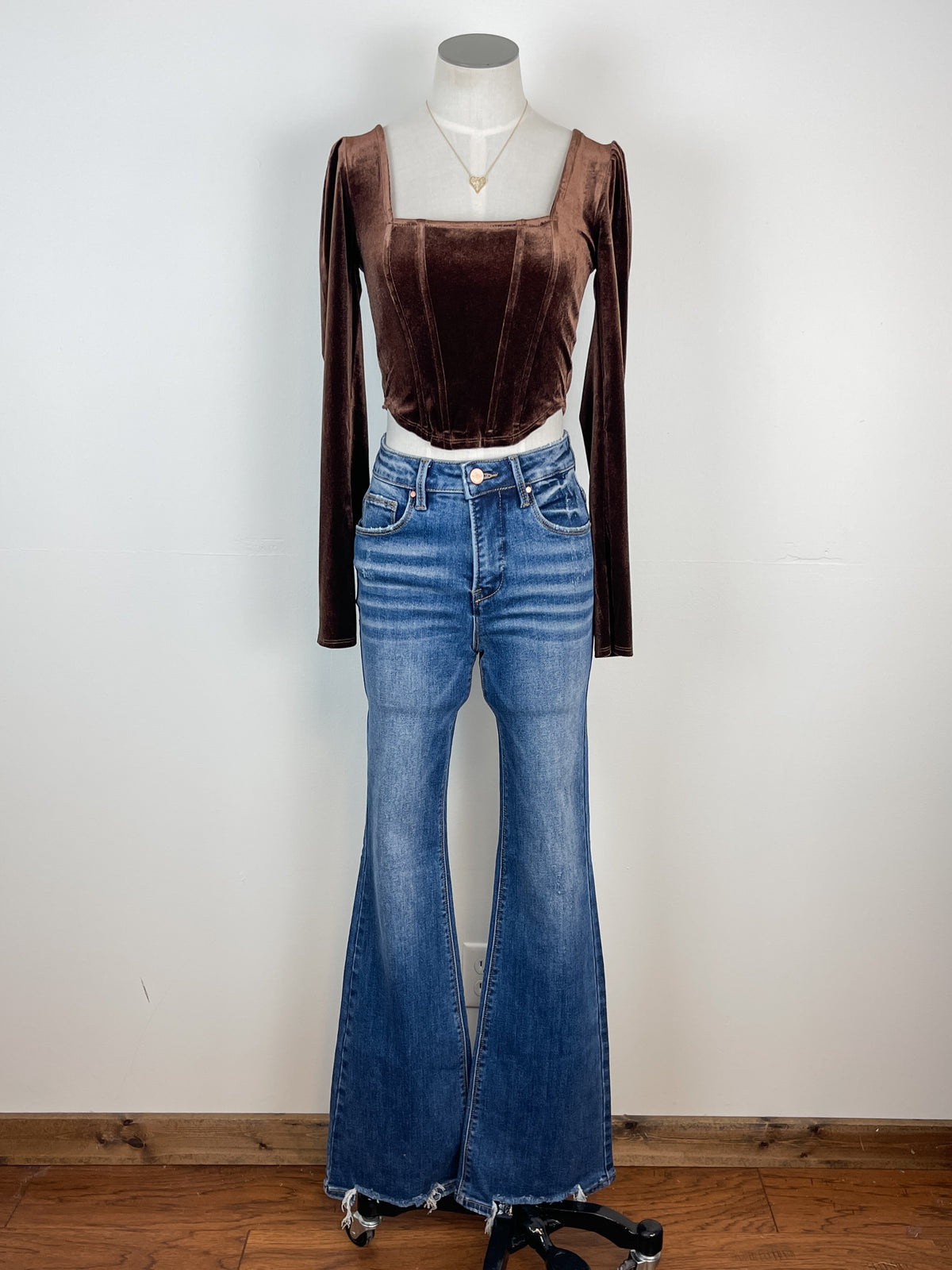 Parker Velvet Cropped Corset top in Brown