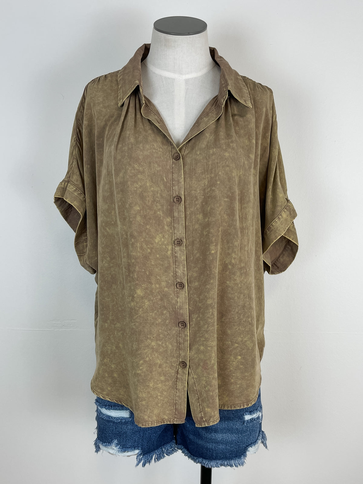 Mineral Washed Button Down in Mustard