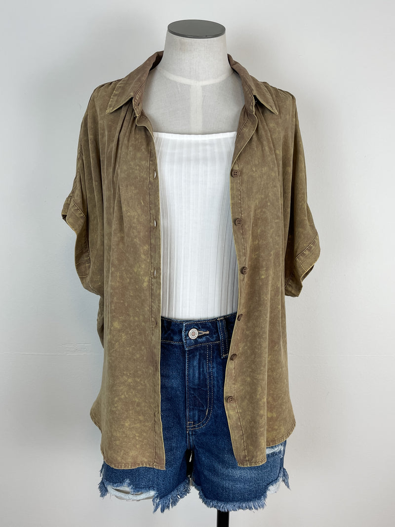 Mineral Washed Button Down in Mustard