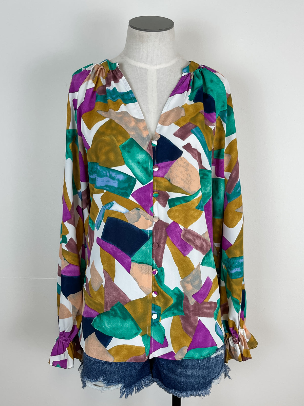 Colorful Abstract Blouse in Navy Orchid
