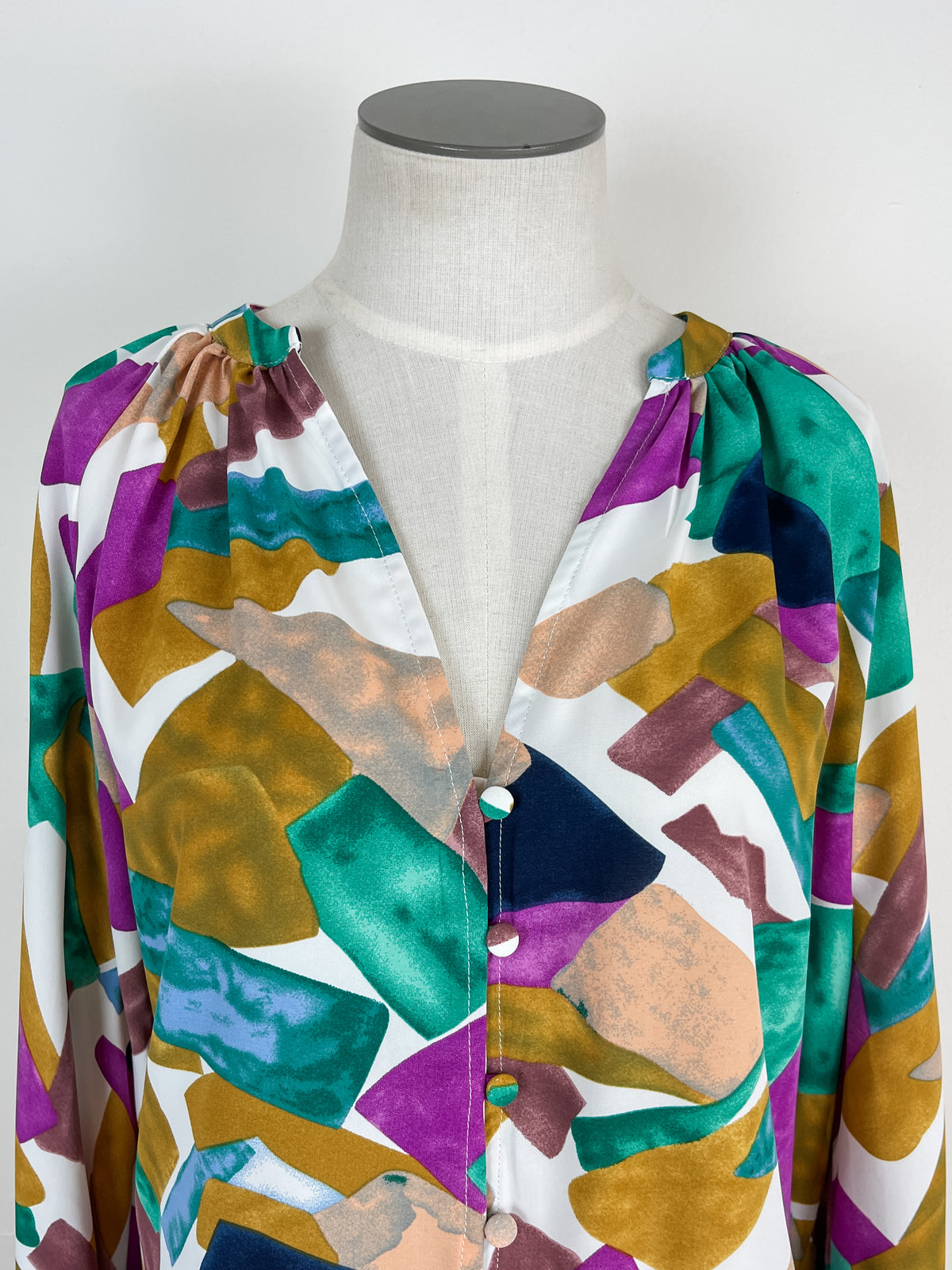 Colorful Abstract Blouse in Navy Orchid