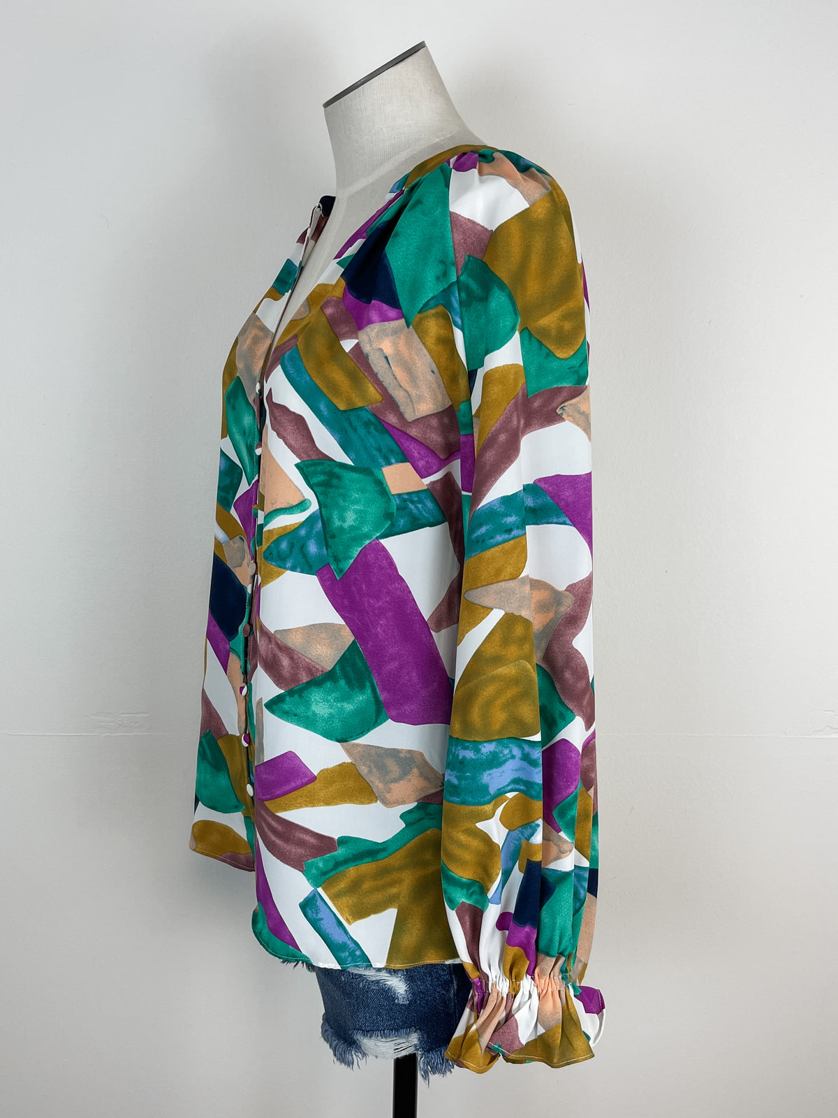 Colorful Abstract Blouse in Navy Orchid