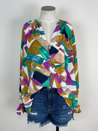 Colorful Abstract Blouse in Navy Orchid