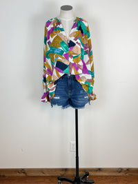 Colorful Abstract Blouse in Navy Orchid