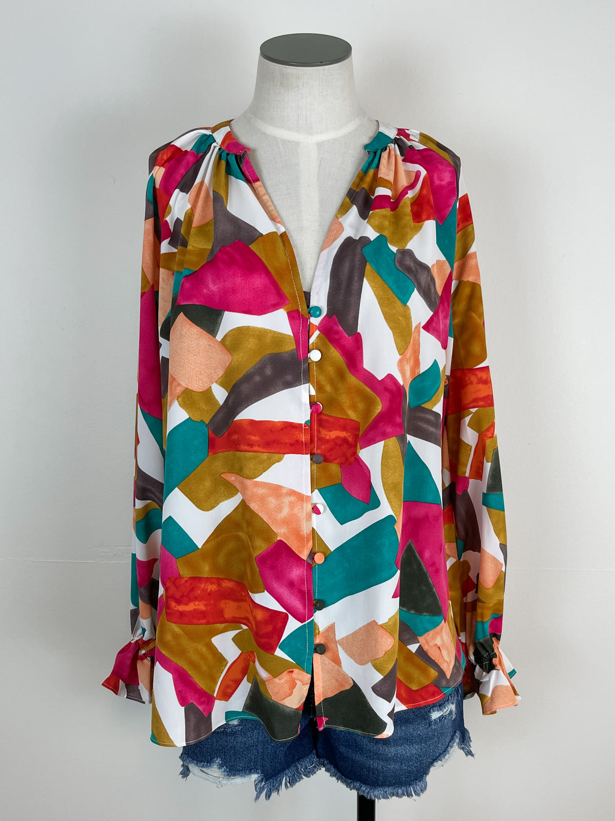 Colorful Abstract Blouse in Fuchsia Orange