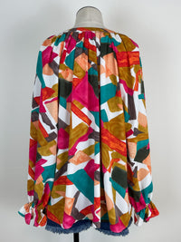 Colorful Abstract Blouse in Fuchsia Orange