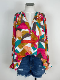Colorful Abstract Blouse in Fuchsia Orange