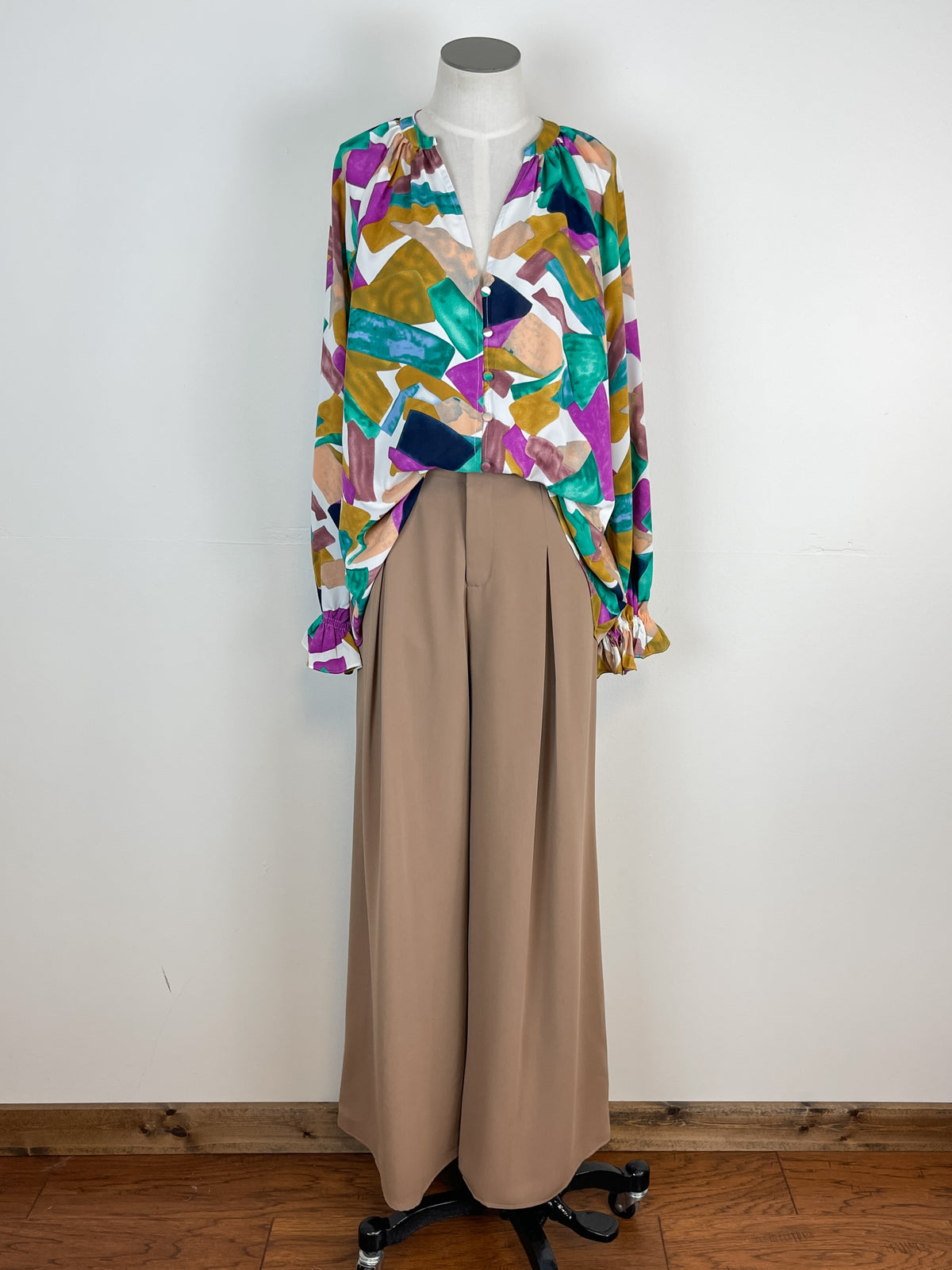 Colorful Abstract Blouse in Navy Orchid