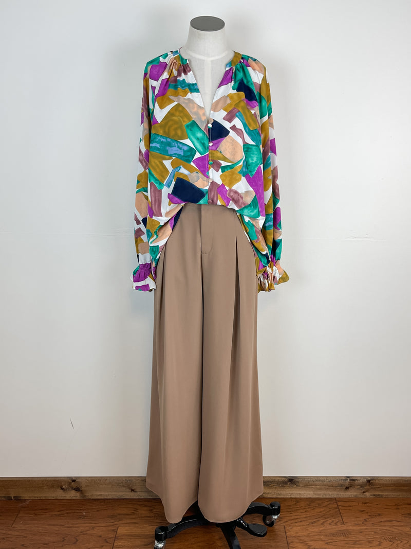 Colorful Abstract Blouse in Navy Orchid