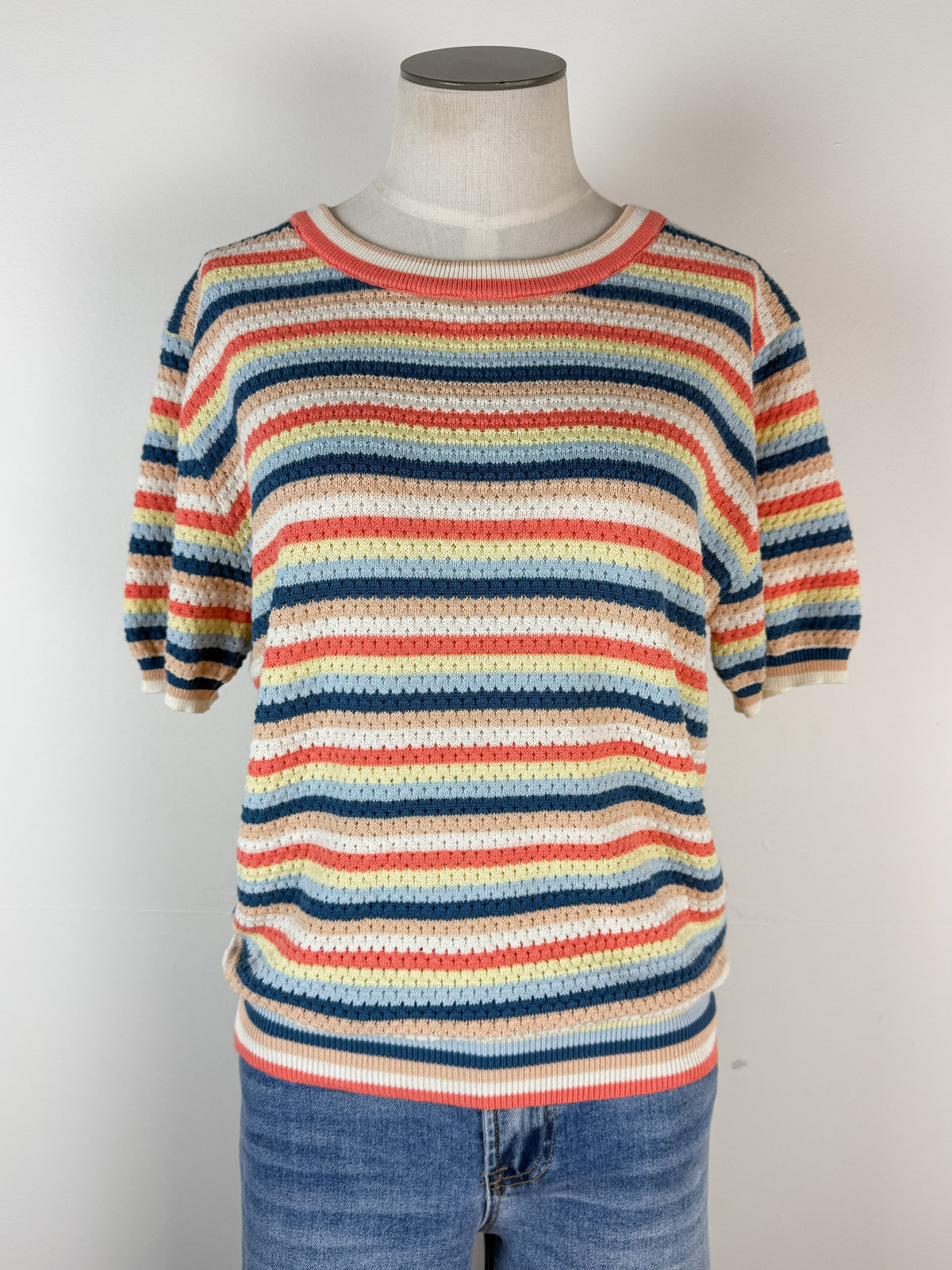 Kylie Striped Short Sleeve Top in Navy/Lemon