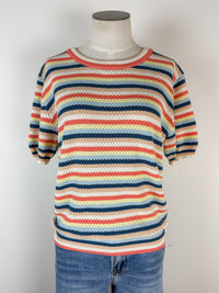 Kylie Striped Short Sleeve Top in Navy/Lemon