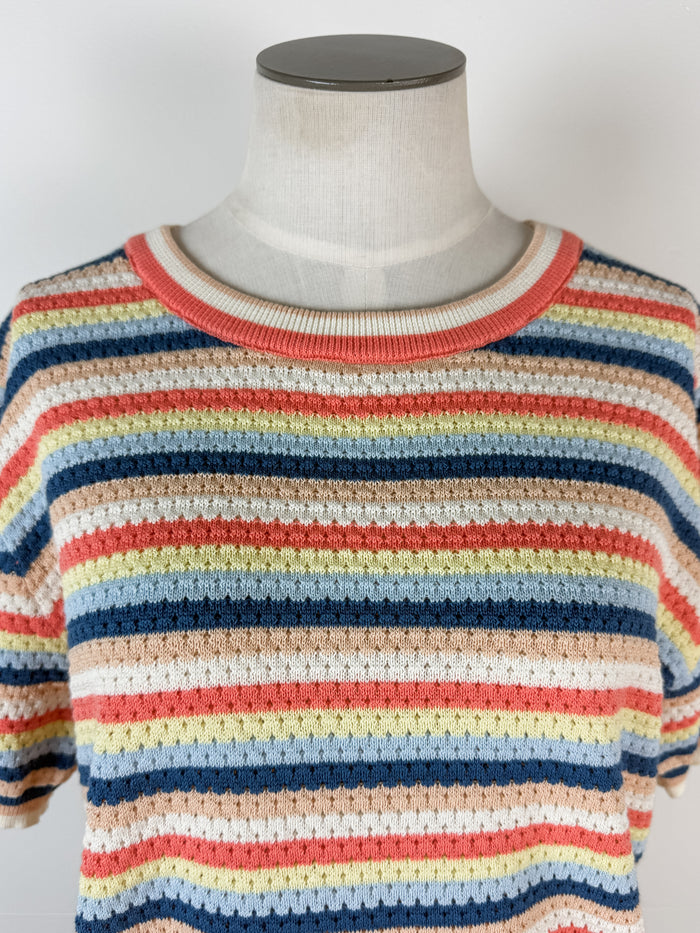 Kylie Striped Short Sleeve Top in Navy/Lemon