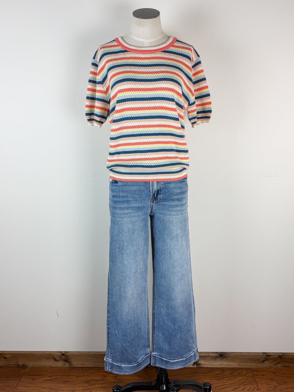 Kylie Striped Short Sleeve Top in Navy/Lemon