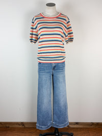 Kylie Striped Short Sleeve Top in Navy/Lemon