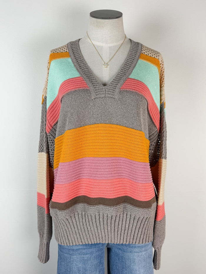 Sara Striped Sweater in Mint/Coral
