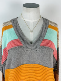 Sara Striped Sweater in Mint/Coral