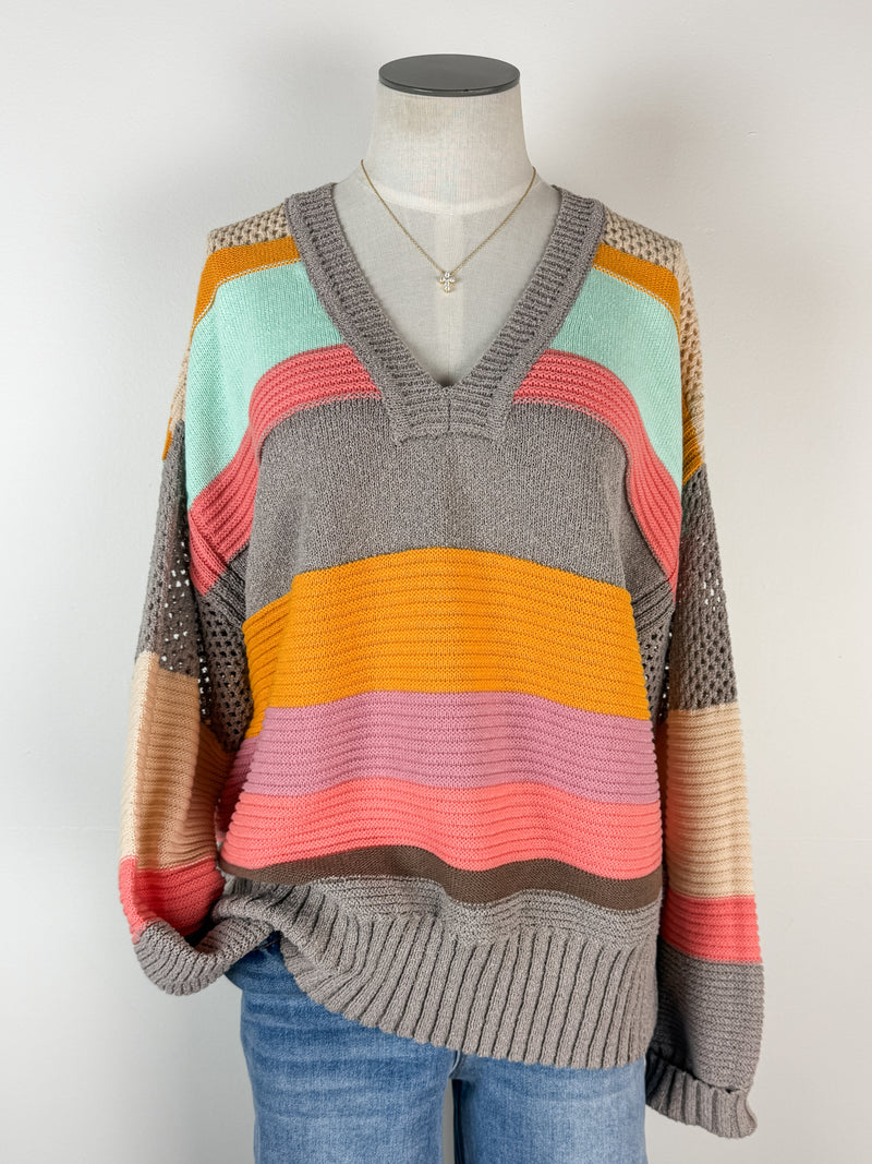 Sara Striped Sweater in Mint/Coral