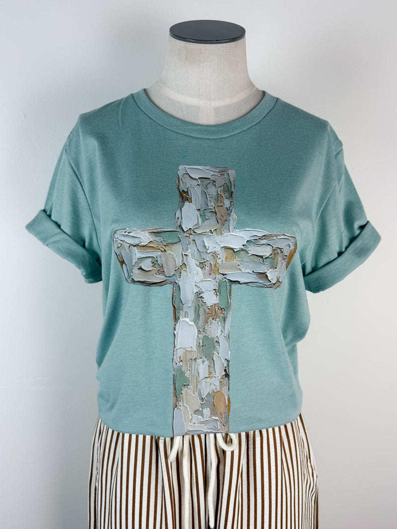 Painted Cross Tee in Mint