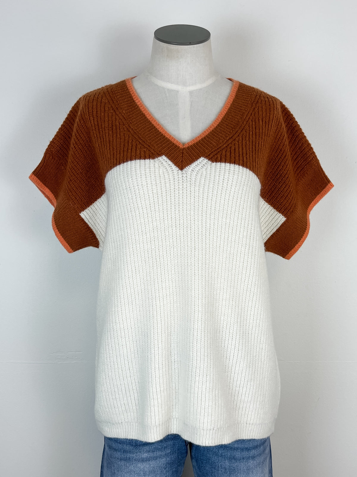 Mia Color Block Short Sleeve Sweater in Ginger