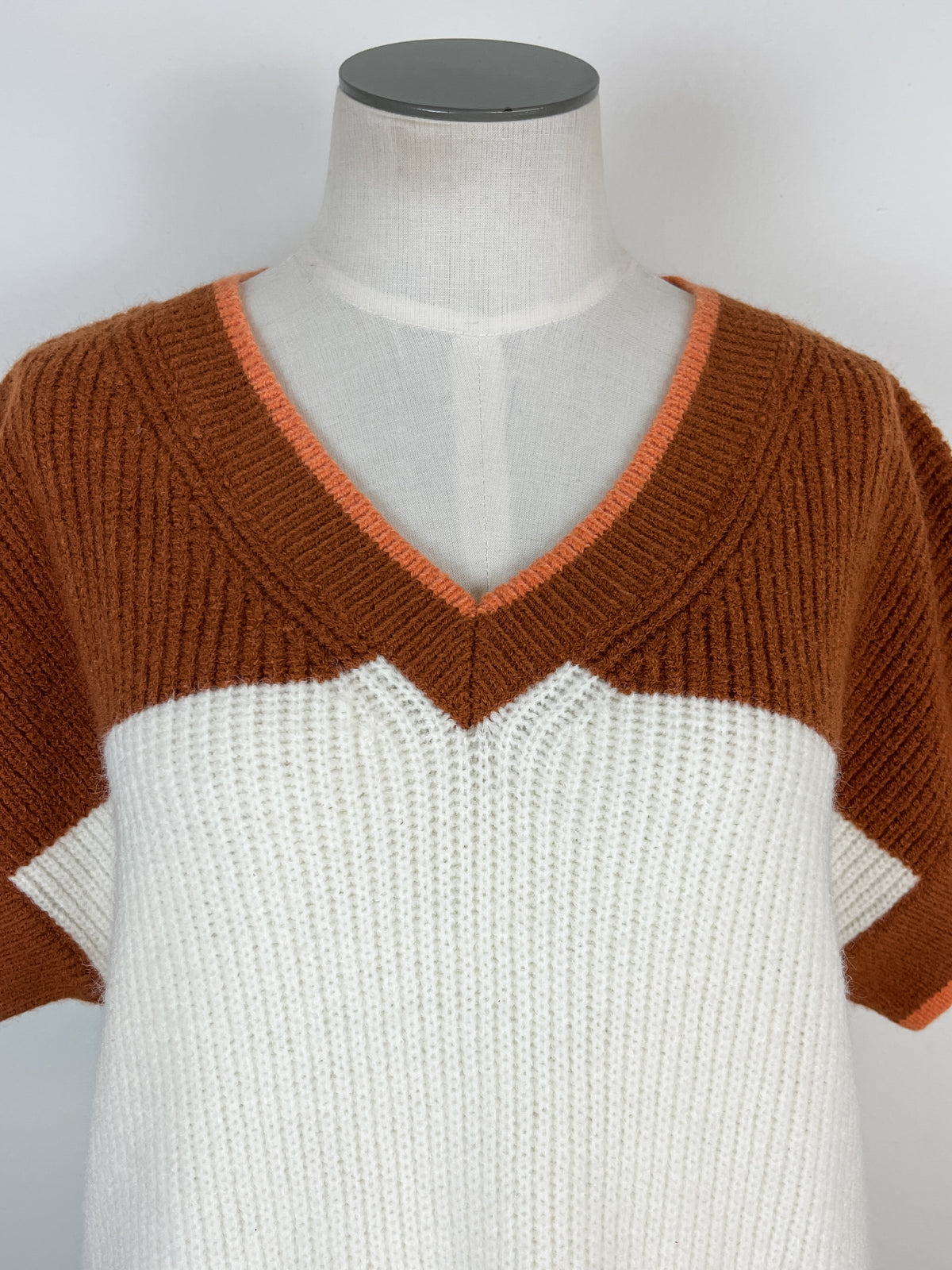 Mia Color Block Short Sleeve Sweater in Ginger