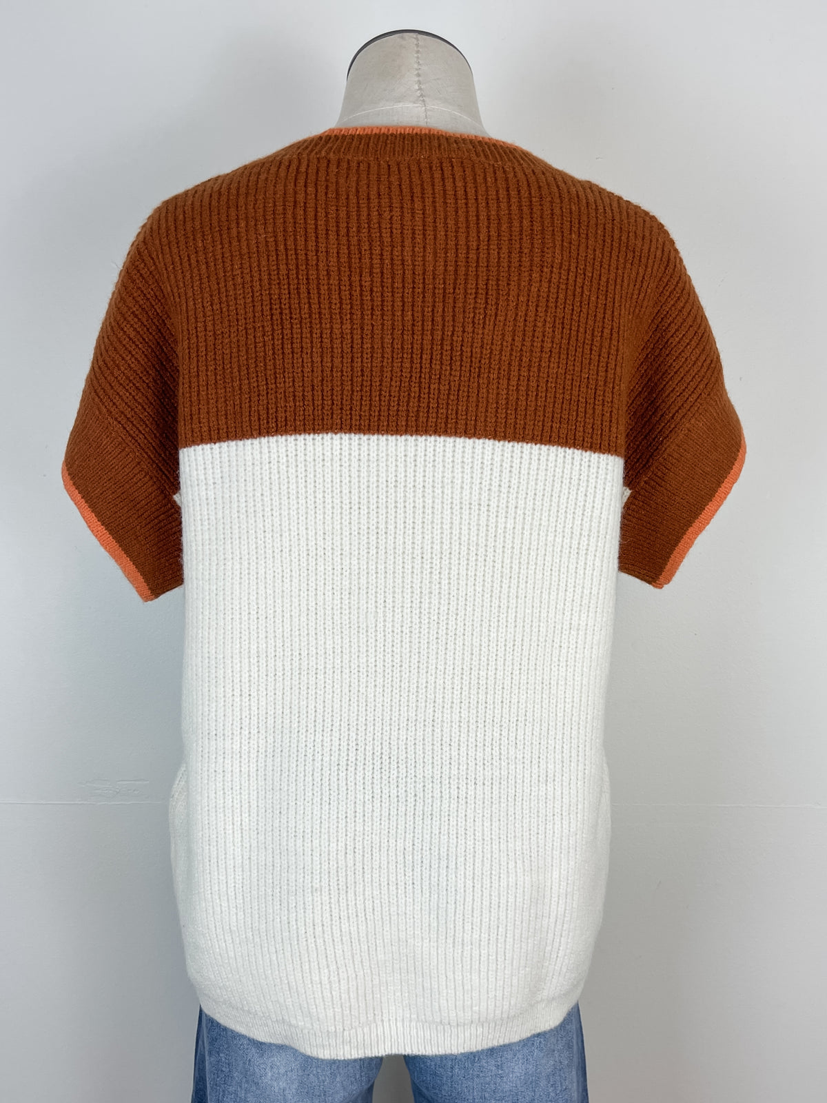 Mia Color Block Short Sleeve Sweater in Ginger