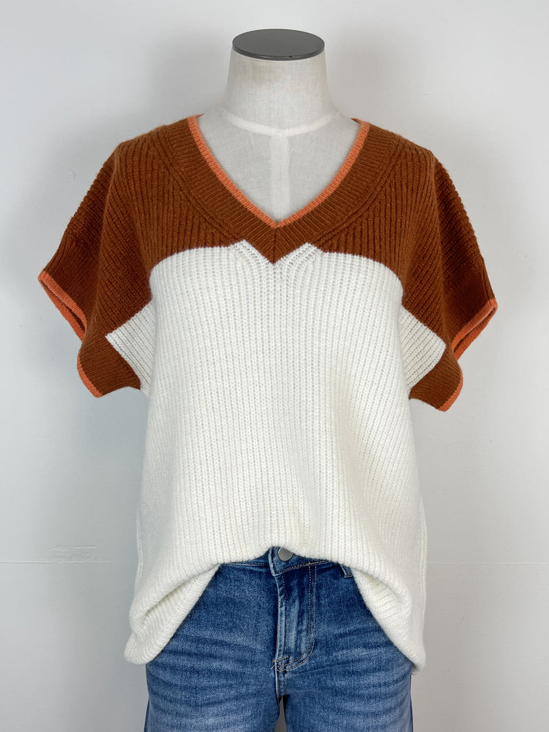 Mia Color Block Short Sleeve Sweater in Ginger